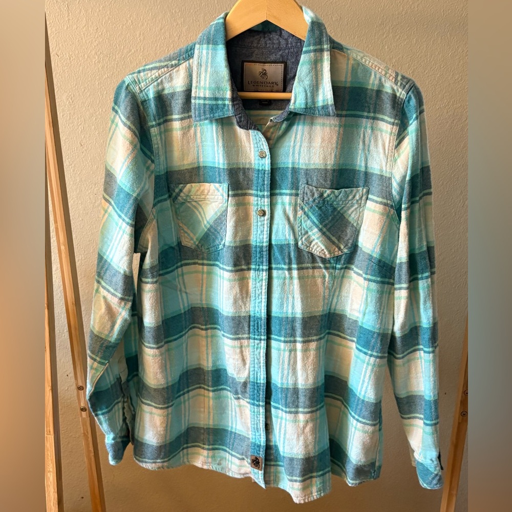 Legendary Whitetails Women's XL Blue Teal Plaid Flannel Shirt 100% Cotton